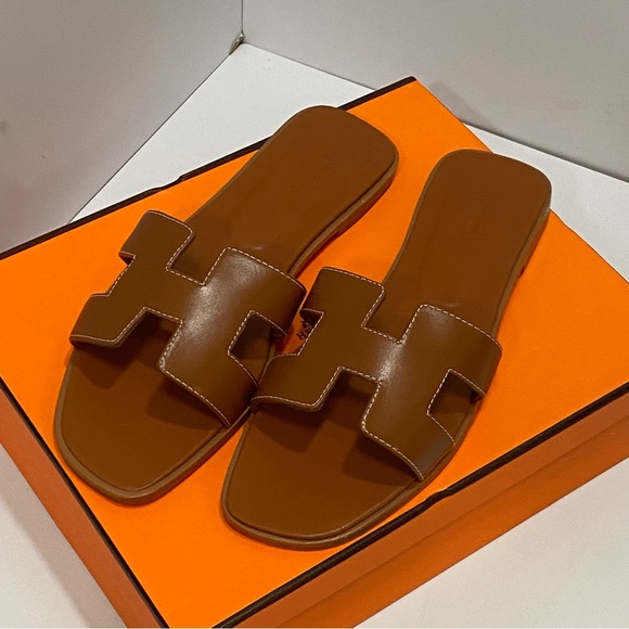 Hermes Brown Leather Slide Sandals SZ39 - Picture 3 of 6